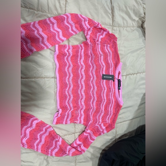 PLT Plus Pink Crochet Oversized Sweater and Contrast Runner Shorts Size 18 - Picture 5 of 7